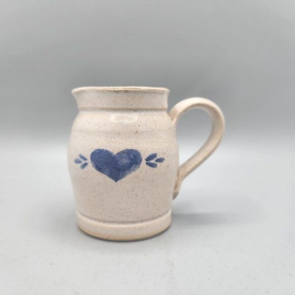 Vintage Pinewood Valley Pottery Creamer Blue Heart Stoneware 3” Glazed - Picture 1 of 9